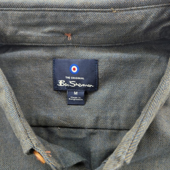 Ben Sherman NWT Mens M Herringbone Button Down Shirt BS35LW434 Camouflage Green - Picture 3 of 8